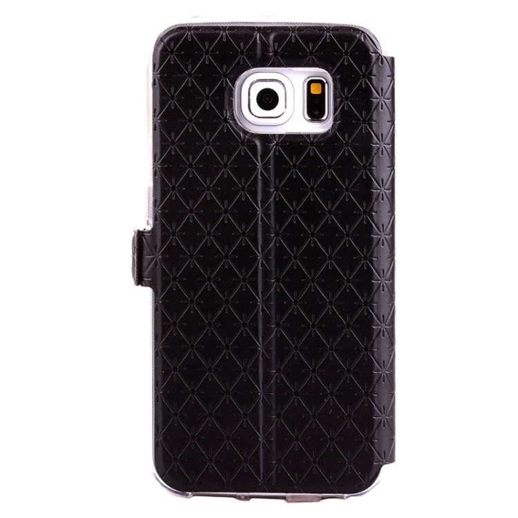 For Galaxy S6 Edge / G925 Diamond Texture Flip Leather Case with Card Slots & Holder & Caller ID Display Window