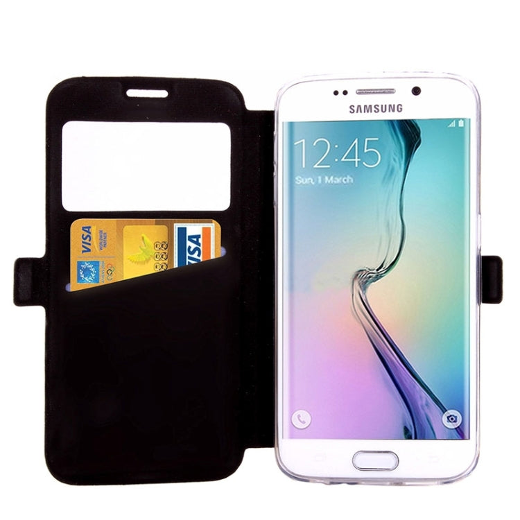 For Galaxy S6 Edge / G925 Diamond Texture Flip Leather Case with Card Slots & Holder & Caller ID Display Window