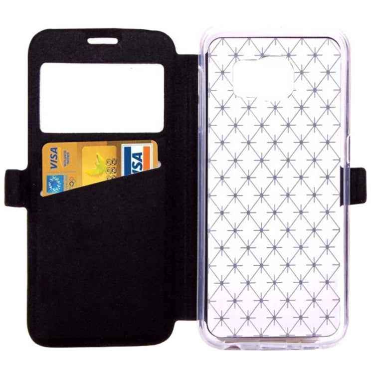 For Galaxy S6 Edge / G925 Diamond Texture Flip Leather Case with Card Slots & Holder & Caller ID Display Window