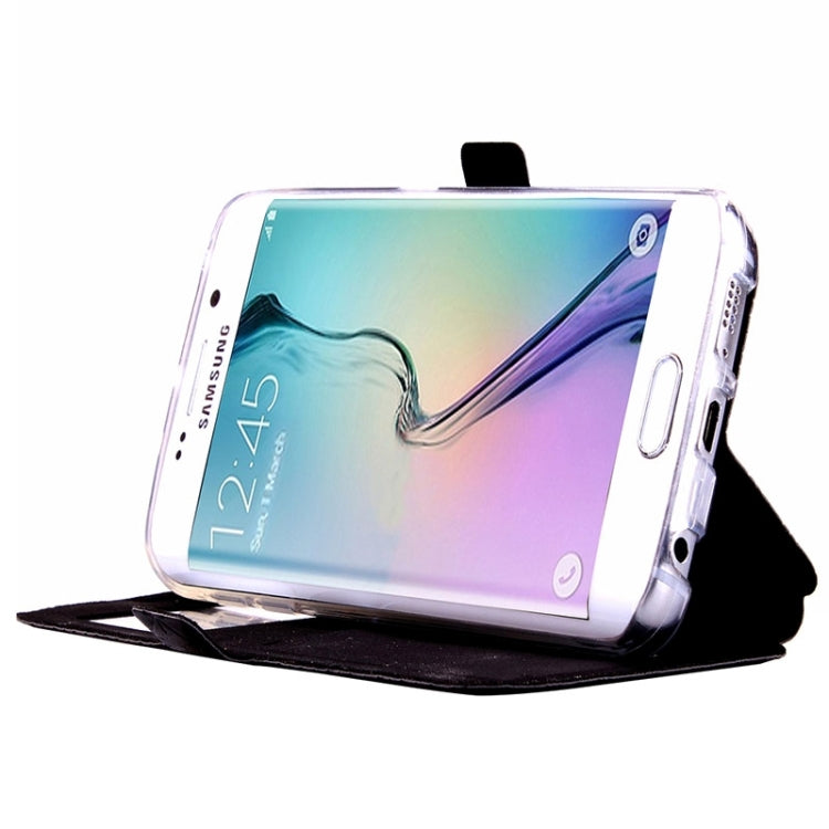 For Galaxy S6 Edge / G925 Diamond Texture Flip Leather Case with Card Slots & Holder & Caller ID Display Window