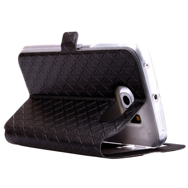 For Galaxy S6 Edge / G925 Diamond Texture Flip Leather Case with Card Slots & Holder & Caller ID Display Window