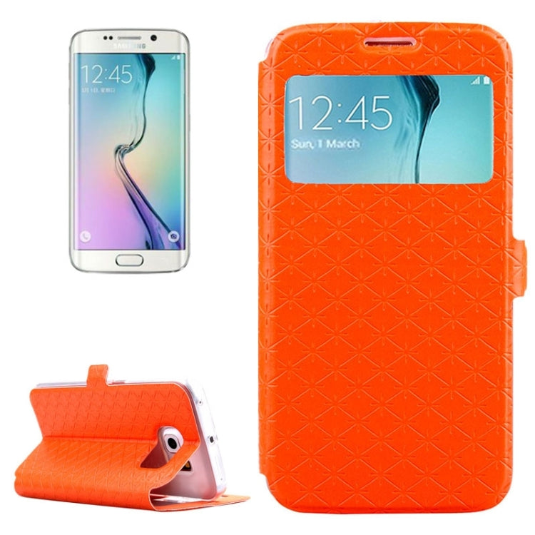For Galaxy S6 Edge / G925 Diamond Texture Flip Leather Case with Card Slots & Holder & Caller ID Display Window