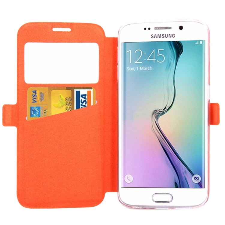 For Galaxy S6 Edge / G925 Diamond Texture Flip Leather Case with Card Slots & Holder & Caller ID Display Window