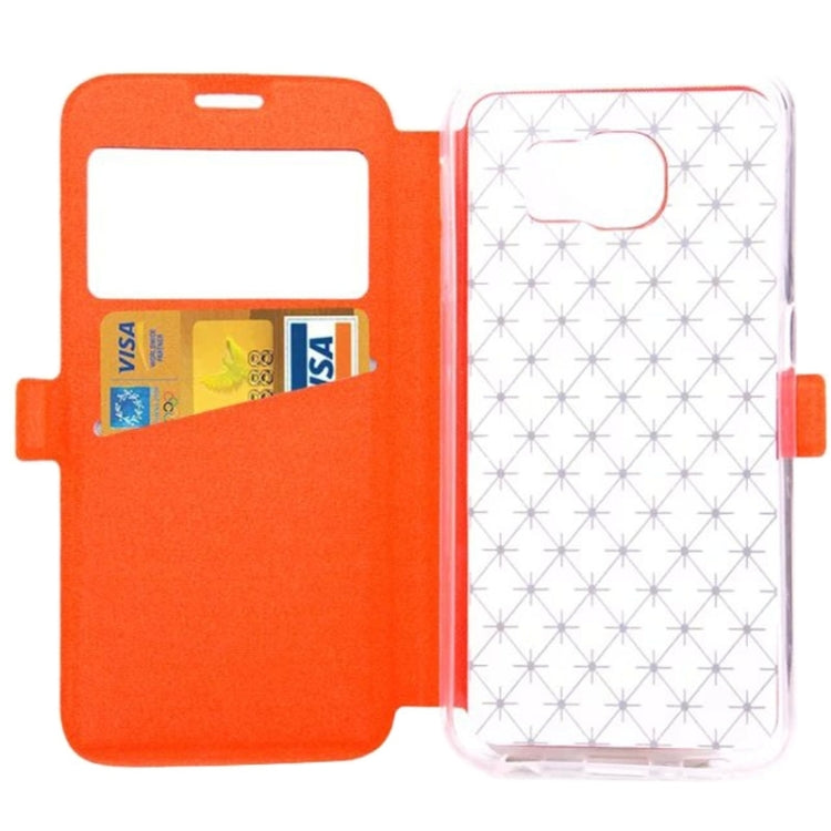 For Galaxy S6 Edge / G925 Diamond Texture Flip Leather Case with Card Slots & Holder & Caller ID Display Window