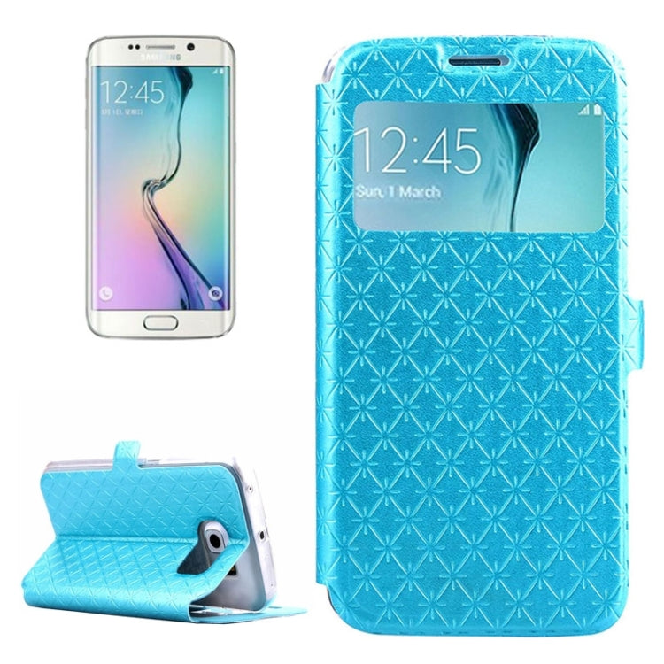 For Galaxy S6 Edge / G925 Diamond Texture Flip Leather Case with Card Slots & Holder & Caller ID Display Window