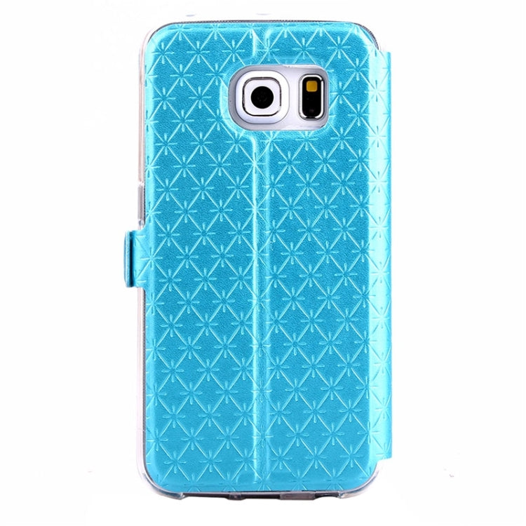 For Galaxy S6 Edge / G925 Diamond Texture Flip Leather Case with Card Slots & Holder & Caller ID Display Window