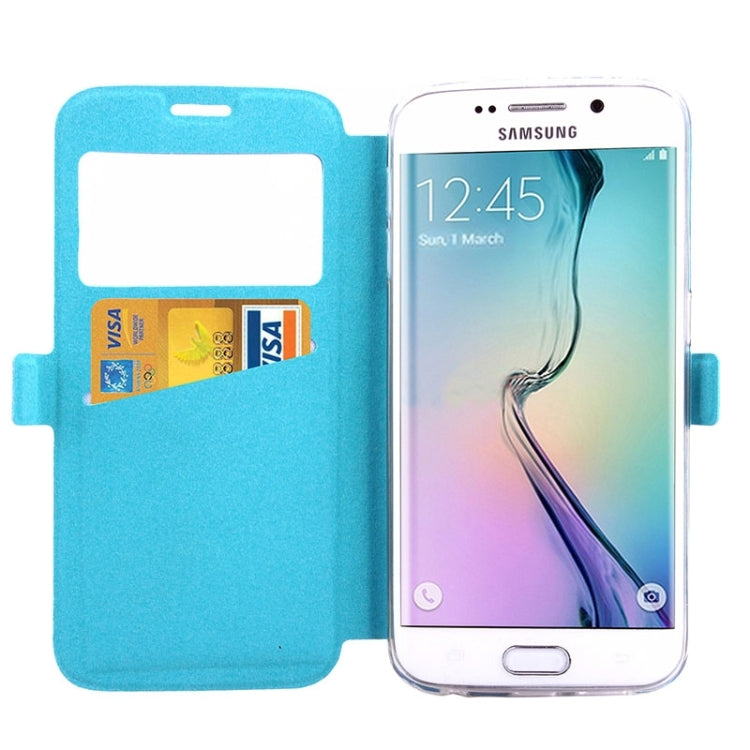 For Galaxy S6 Edge / G925 Diamond Texture Flip Leather Case with Card Slots & Holder & Caller ID Display Window