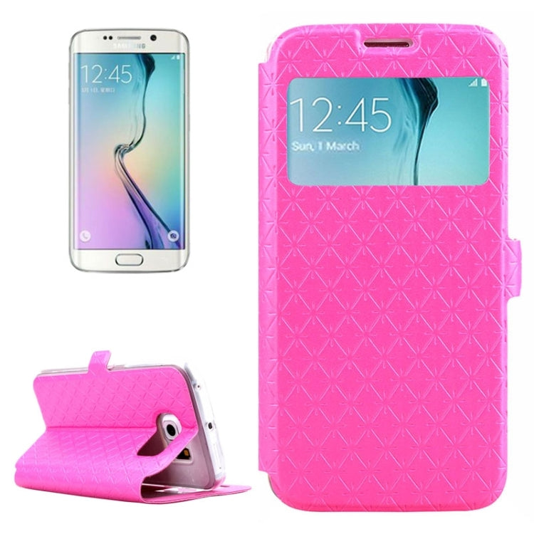 For Galaxy S6 Edge / G925 Diamond Texture Flip Leather Case with Card Slots & Holder & Caller ID Display Window