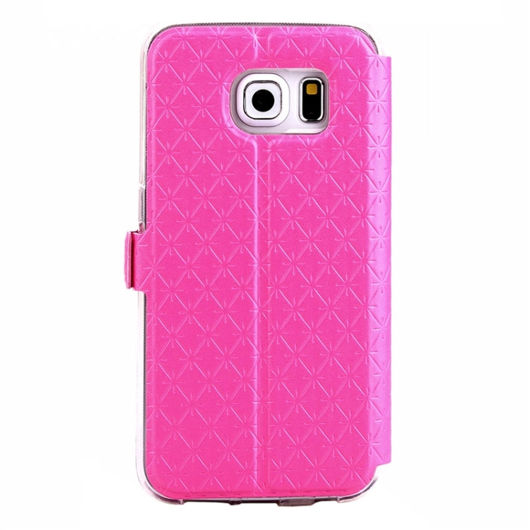 For Galaxy S6 Edge / G925 Diamond Texture Flip Leather Case with Card Slots & Holder & Caller ID Display Window