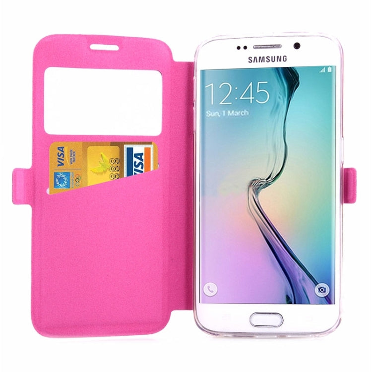 For Galaxy S6 Edge / G925 Diamond Texture Flip Leather Case with Card Slots & Holder & Caller ID Display Window