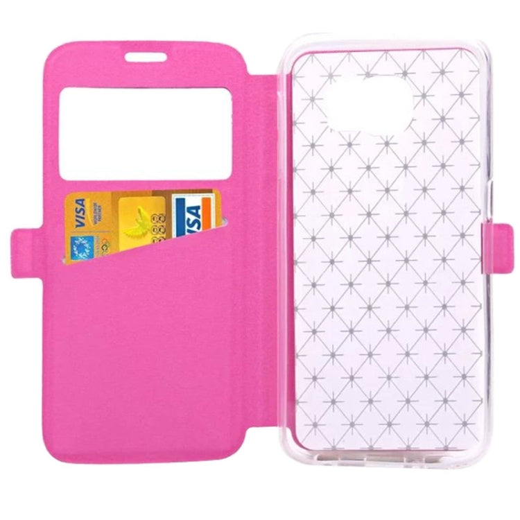 For Galaxy S6 Edge / G925 Diamond Texture Flip Leather Case with Card Slots & Holder & Caller ID Display Window