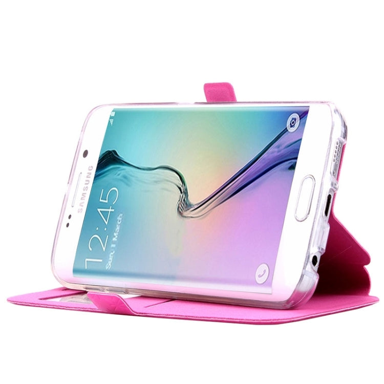For Galaxy S6 Edge / G925 Diamond Texture Flip Leather Case with Card Slots & Holder & Caller ID Display Window