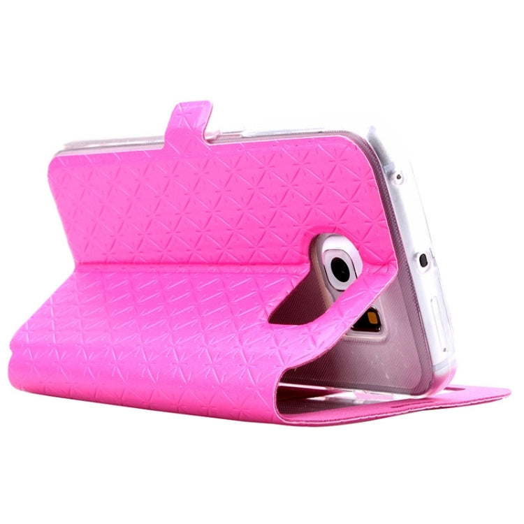 For Galaxy S6 Edge / G925 Diamond Texture Flip Leather Case with Card Slots & Holder & Caller ID Display Window