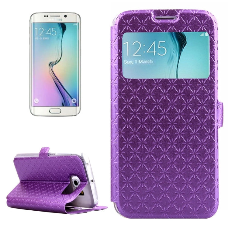 For Galaxy S6 Edge / G925 Diamond Texture Flip Leather Case with Card Slots & Holder & Caller ID Display Window