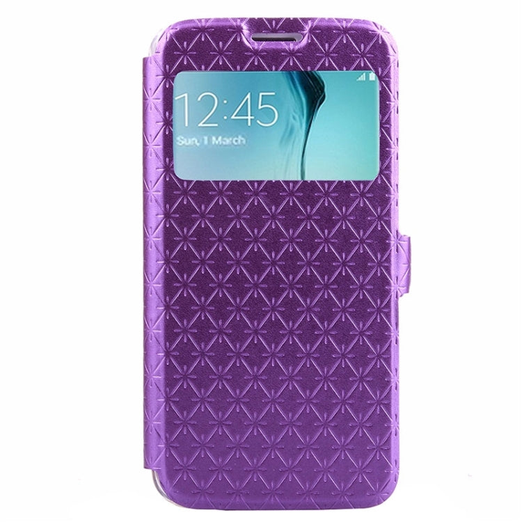 For Galaxy S6 Edge / G925 Diamond Texture Flip Leather Case with Card Slots & Holder & Caller ID Display Window