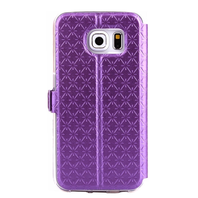 For Galaxy S6 Edge / G925 Diamond Texture Flip Leather Case with Card Slots & Holder & Caller ID Display Window
