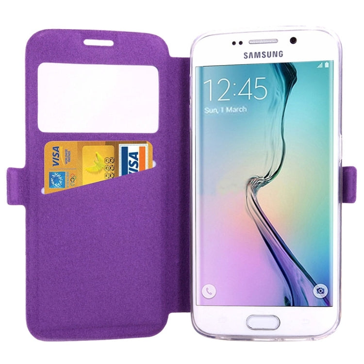 For Galaxy S6 Edge / G925 Diamond Texture Flip Leather Case with Card Slots & Holder & Caller ID Display Window