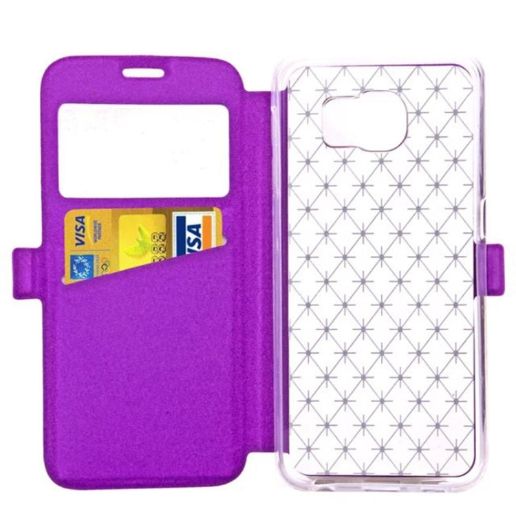 For Galaxy S6 Edge / G925 Diamond Texture Flip Leather Case with Card Slots & Holder & Caller ID Display Window