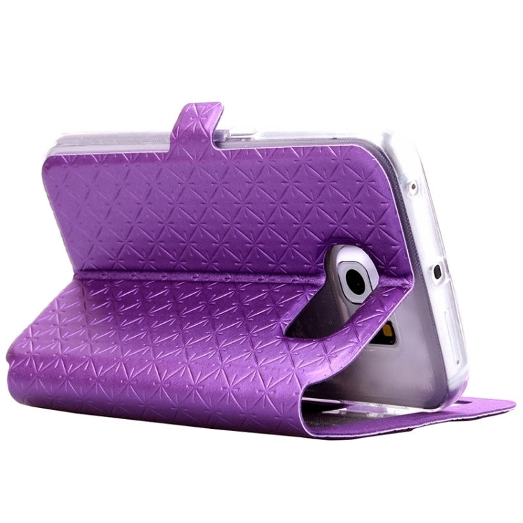 For Galaxy S6 Edge / G925 Diamond Texture Flip Leather Case with Card Slots & Holder & Caller ID Display Window