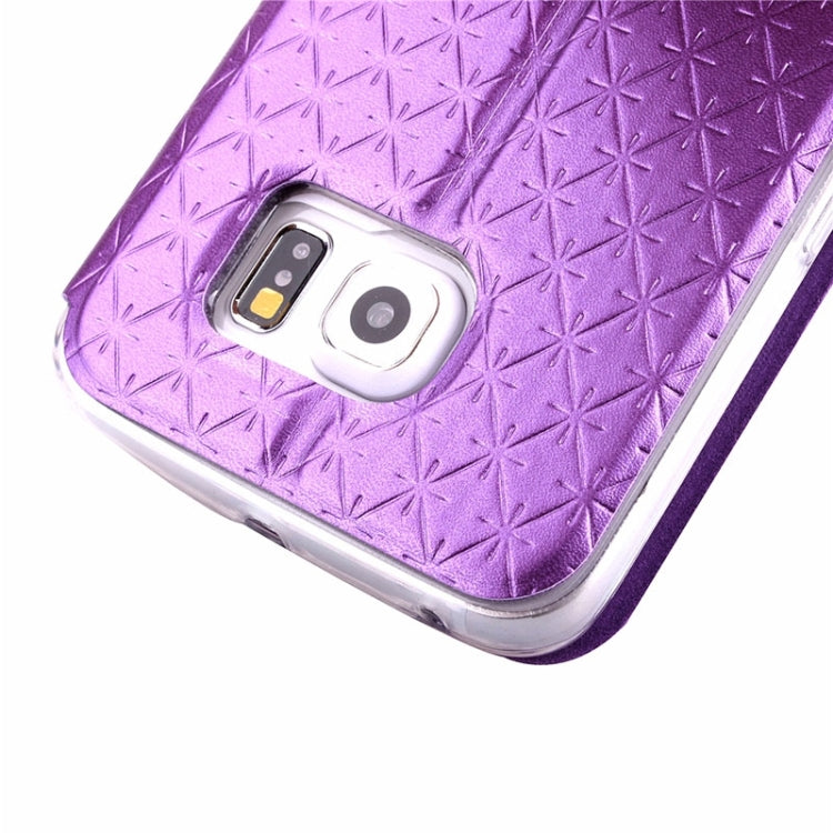For Galaxy S6 Edge / G925 Diamond Texture Flip Leather Case with Card Slots & Holder & Caller ID Display Window
