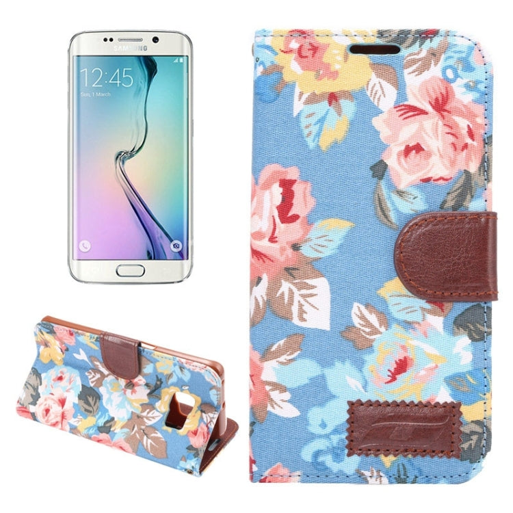 For Galaxy S6 Edge / G925 Floral Cloth Magnetic Snap Leather Case with Holder & Card Slots & Wallet
