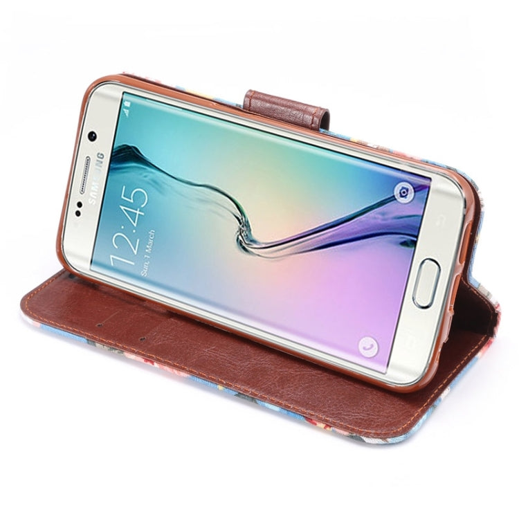For Galaxy S6 Edge / G925 Floral Cloth Magnetic Snap Leather Case with Holder & Card Slots & Wallet