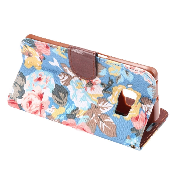 For Galaxy S6 Edge / G925 Floral Cloth Magnetic Snap Leather Case with Holder & Card Slots & Wallet