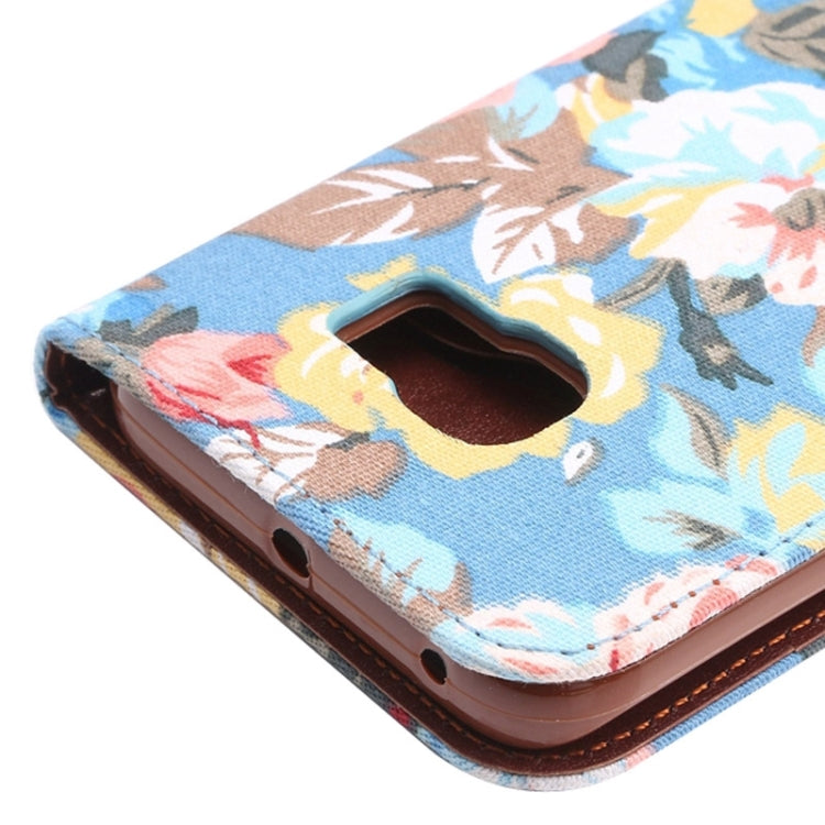 For Galaxy S6 Edge / G925 Floral Cloth Magnetic Snap Leather Case with Holder & Card Slots & Wallet