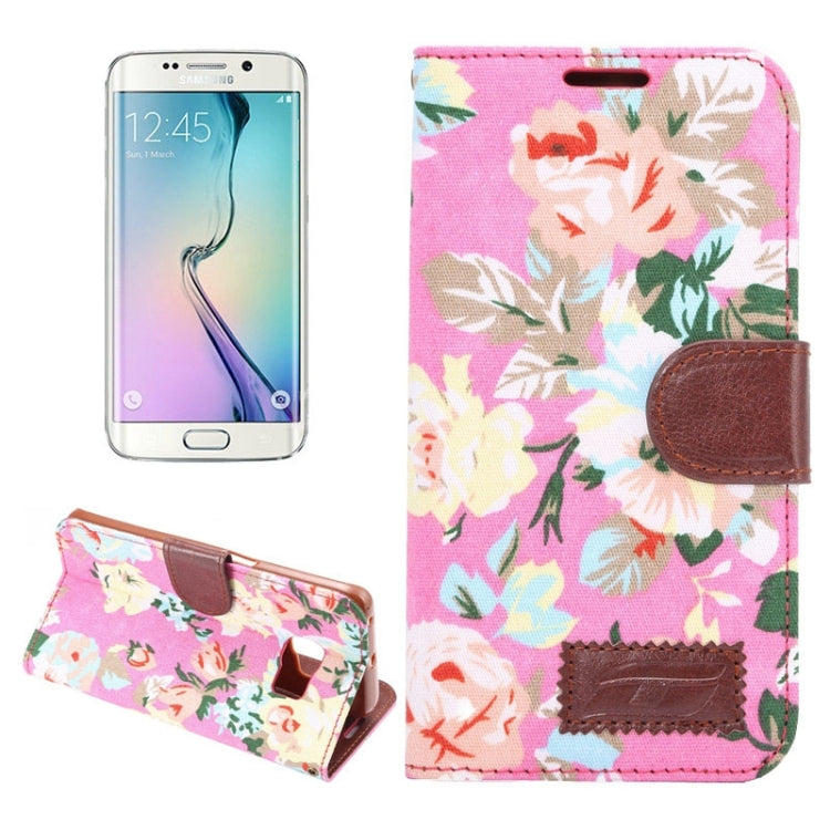 For Galaxy S6 Edge / G925 Floral Cloth Magnetic Snap Leather Case with Holder & Card Slots & Wallet