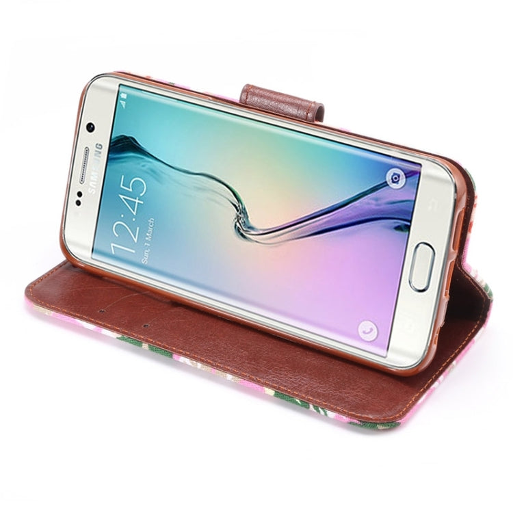 For Galaxy S6 Edge / G925 Floral Cloth Magnetic Snap Leather Case with Holder & Card Slots & Wallet