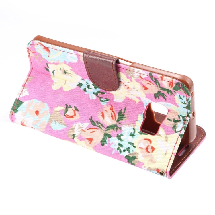 For Galaxy S6 Edge / G925 Floral Cloth Magnetic Snap Leather Case with Holder & Card Slots & Wallet