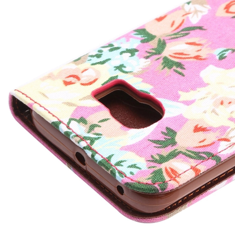 For Galaxy S6 Edge / G925 Floral Cloth Magnetic Snap Leather Case with Holder & Card Slots & Wallet