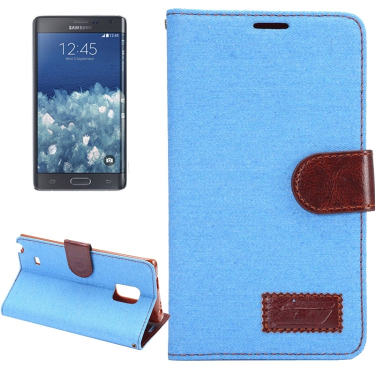 Denim Cloth Leather Case with Holder and Card Slots for Galaxy Note Edge / N915