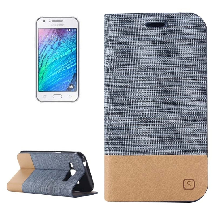 Horizontal Flip Canvas Leather Case with Card Slot & Holder for Galaxy J1