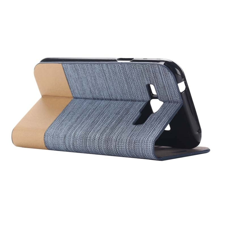 Horizontal Flip Canvas Leather Case with Card Slot & Holder for Galaxy J1