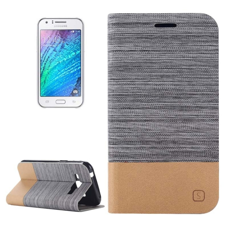Horizontal Flip Canvas Leather Case with Card Slot & Holder for Galaxy J1