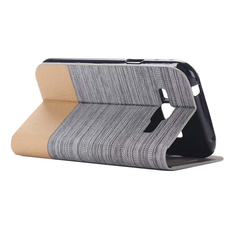 Horizontal Flip Canvas Leather Case with Card Slot & Holder for Galaxy J1