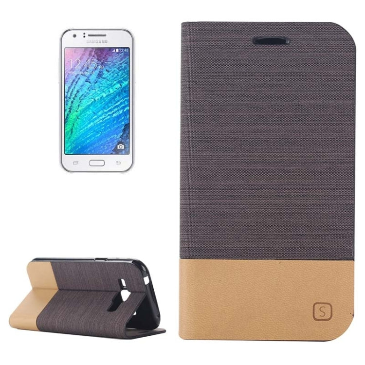 Horizontal Flip Canvas Leather Case with Card Slot & Holder for Galaxy J1
