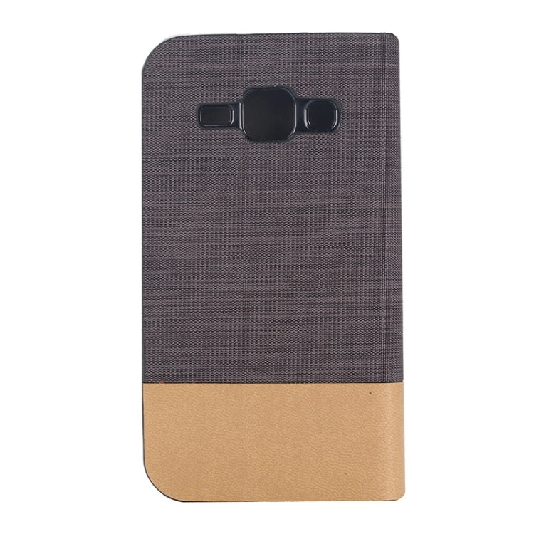 Horizontal Flip Canvas Leather Case with Card Slot & Holder for Galaxy J1
