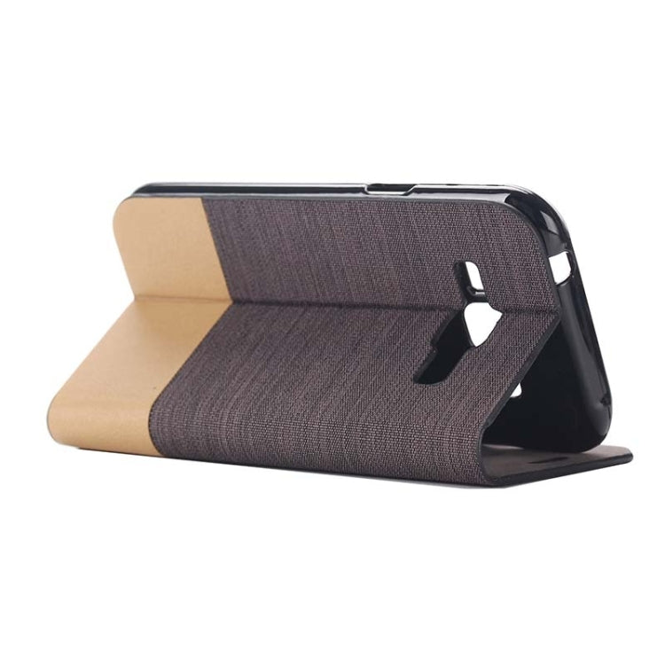 Horizontal Flip Canvas Leather Case with Card Slot & Holder for Galaxy J1