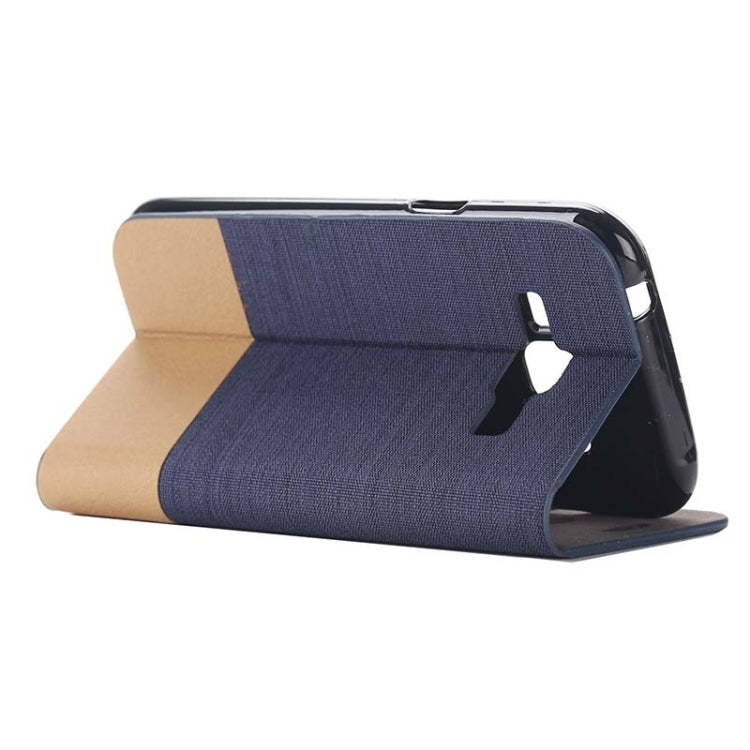 Horizontal Flip Canvas Leather Case with Card Slot & Holder for Galaxy J1