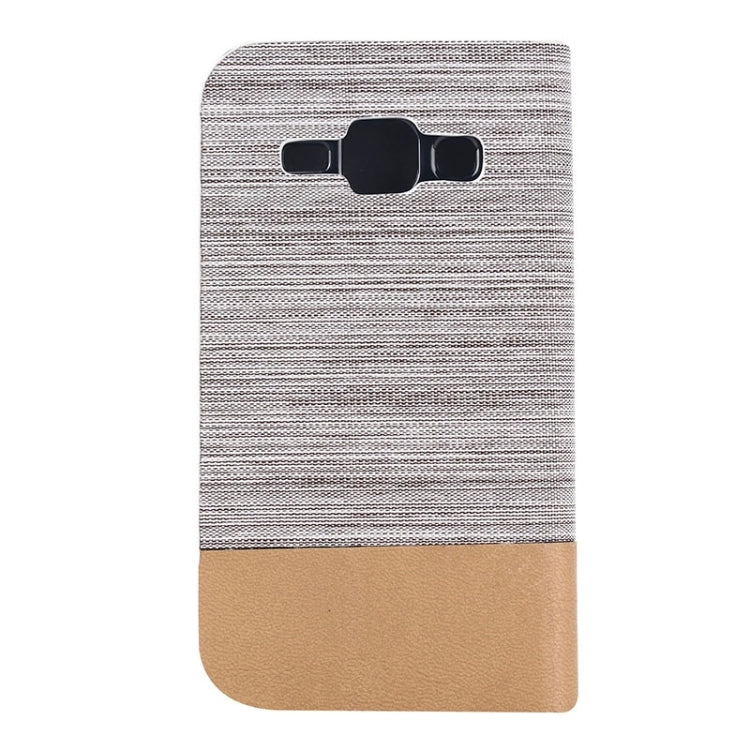 Horizontal Flip Canvas Leather Case with Card Slot & Holder for Galaxy J1