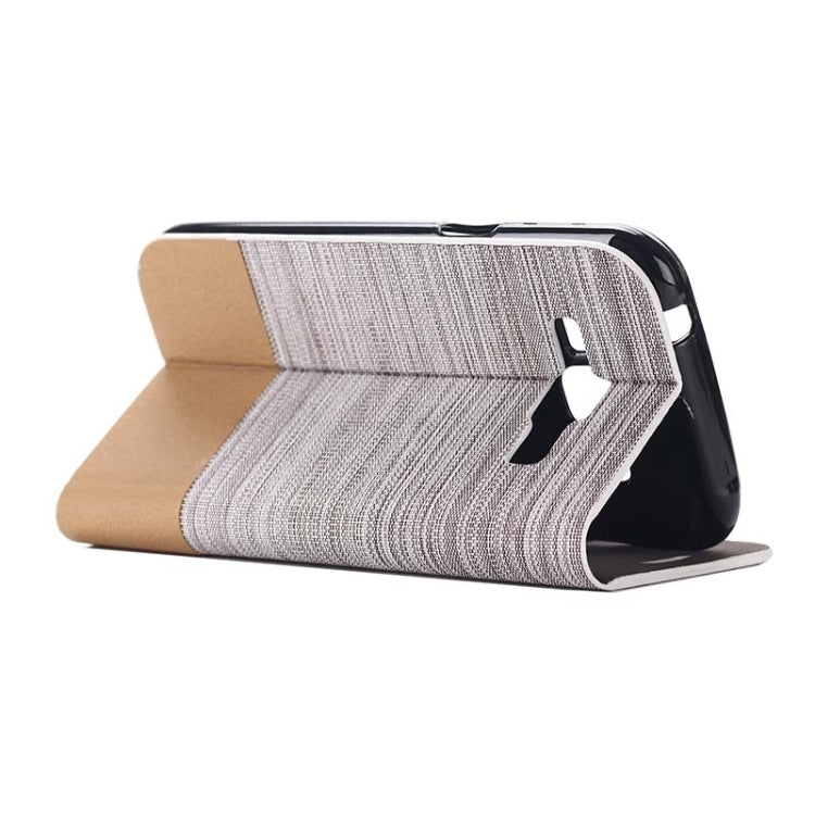Horizontal Flip Canvas Leather Case with Card Slot & Holder for Galaxy J1