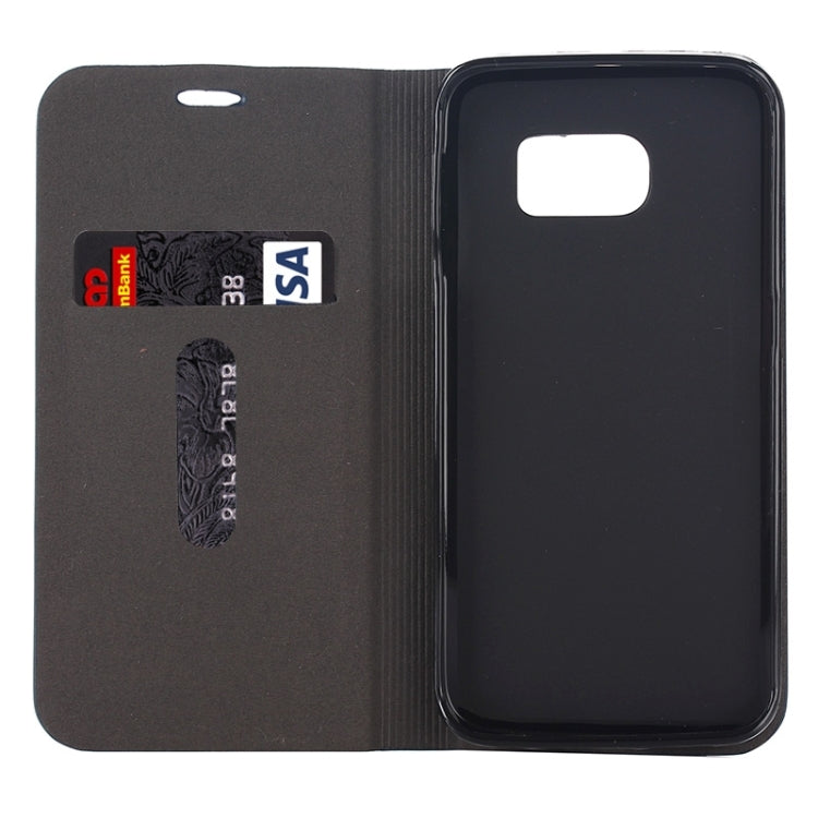 For Galaxy S6 Horizontal Flip Canvas Leather Case with Card Slot & Holder (Gray)