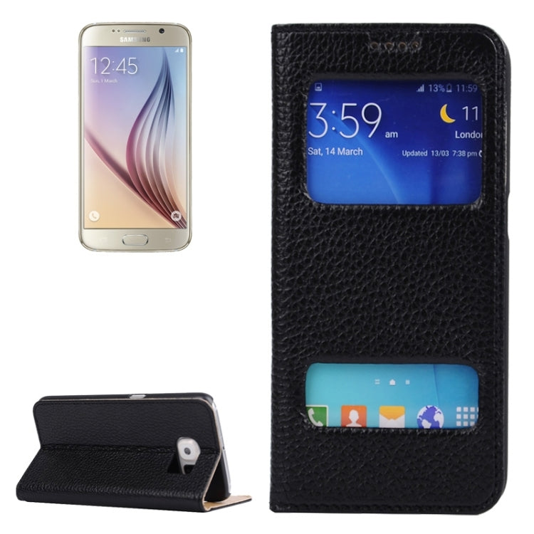For Galaxy S6 / G920 Horizontal Flip Genuine Leather Case with Holder & Caller ID Display