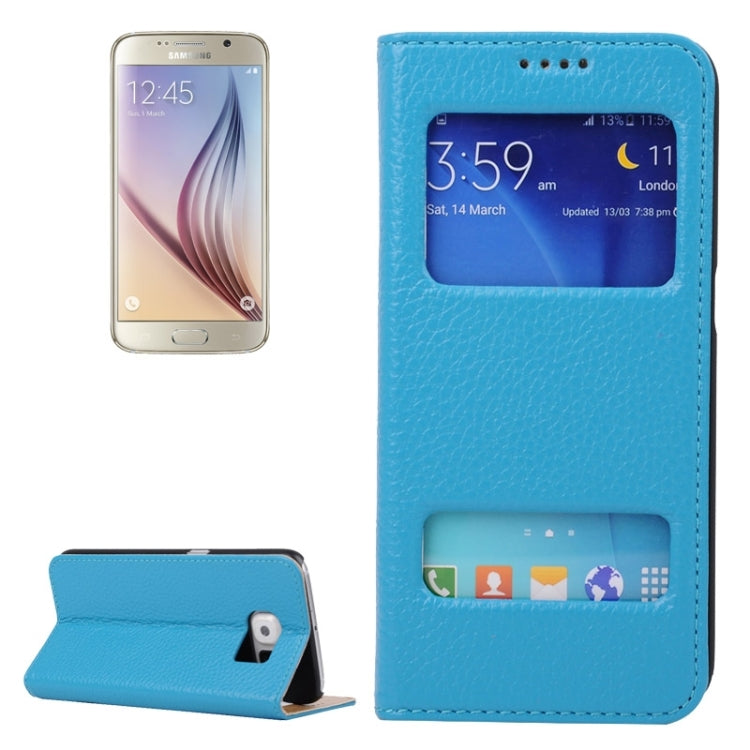 For Galaxy S6 / G920 Horizontal Flip Genuine Leather Case with Holder & Caller ID Display