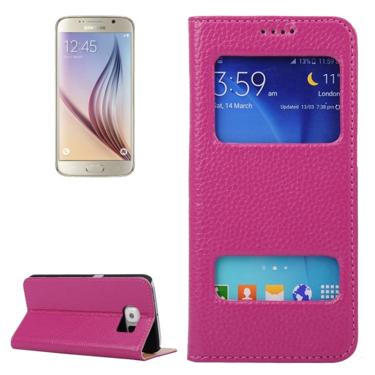 For Galaxy S6 / G920 Horizontal Flip Genuine Leather Case with Holder & Caller ID Display