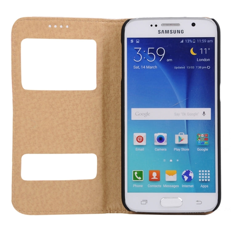 For Galaxy S6 / G920 Horizontal Flip Genuine Leather Case with Holder & Caller ID Display