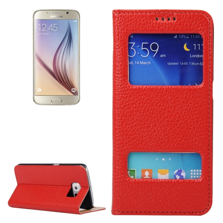 For Galaxy S6 / G920 Horizontal Flip Genuine Leather Case with Holder & Caller ID Display