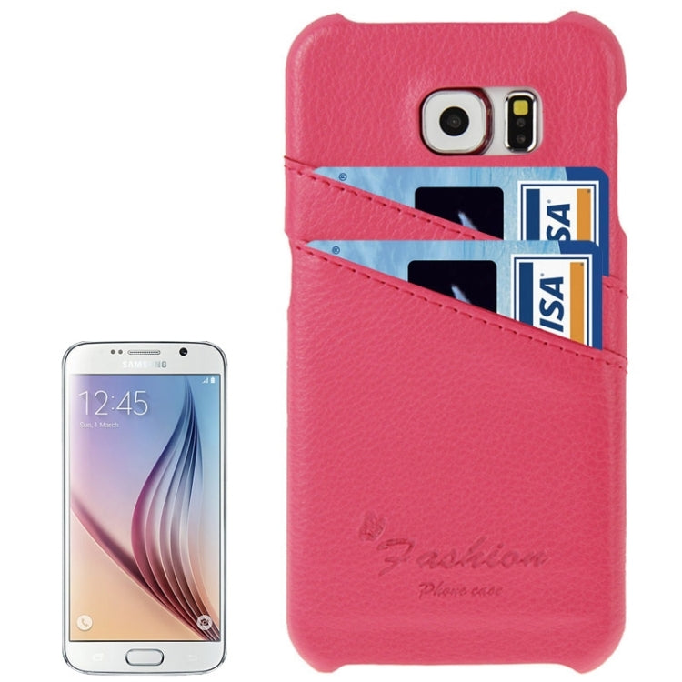 For Galaxy S6 / G920 Litchi Texture Genuine Leather Back Cover Case with Card Slots and Fashion Logo